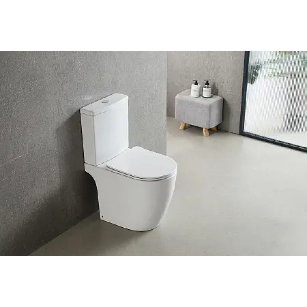 LEO TORNADO FLUSHING Унитаз напольный безободковый в комплекте с бачком и сиденьем микролифт, дюропласт, Размер: 595*360*820mm (2 места)