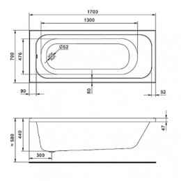 ЛАММА ванна акриловая прямоугольная 170х70 белая