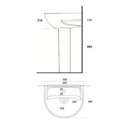 Умывальник "Эталон 55" УП (Белый, ВКС)/20шт(подходит пьедестал самарский, аттика)/20 шт (без крепления)