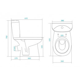Унитаз-компакт "Анимо" кос (станд, 2-реж., дюро, softclose)