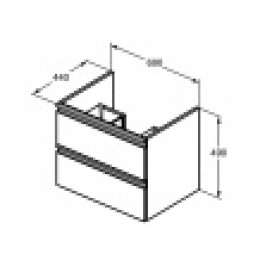 T0050WI TESI Подстолье для умывальника 60 см для подвесного монтажа, с 2-мя ящиками с интегрированными ручками, система плавного закрытия, с крепе