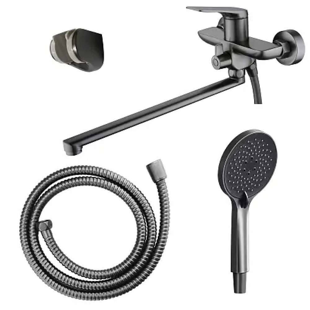 Lursy Смеситель для ванны с ручным душем, длинный излив, серый графит