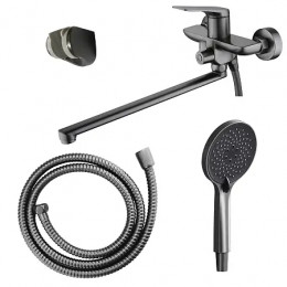 Lursy Смеситель для ванны с ручным душем, длинный излив, серый графит