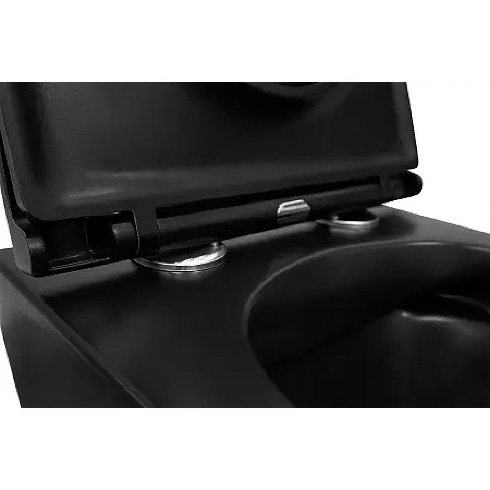 Сет LORANTO prestige Инсталляция + Azario Grado подвесной безободковый унитаз чёрный матовый в комплекте с сидением микролифт 490*370*360