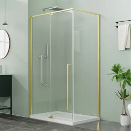 AZ-J50-100-BGL-CL Душевое ограждение MALE SQR-100х100х195-BGL-CL, прозрачное стекло 6 мм, профиль брашированное золото