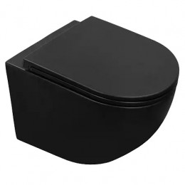 Сет LORANTO prestige Инсталляция + Azario Grado подвесной безободковый унитаз чёрный матовый в комплекте с сидением микролифт 490*370*360