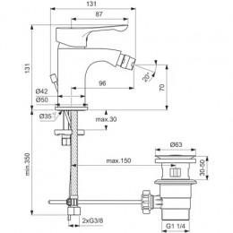BC487AA ALPHA Смеситель для биде с пластиковым донным клапаном, система монтажа EASY-FIX (облегченны
