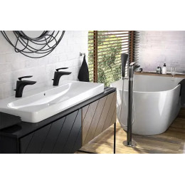 KLUDI BALANCE Однорычажный смеситель на умывальник, без донного клапана, чёрный матовый/хром, арт. 520268775