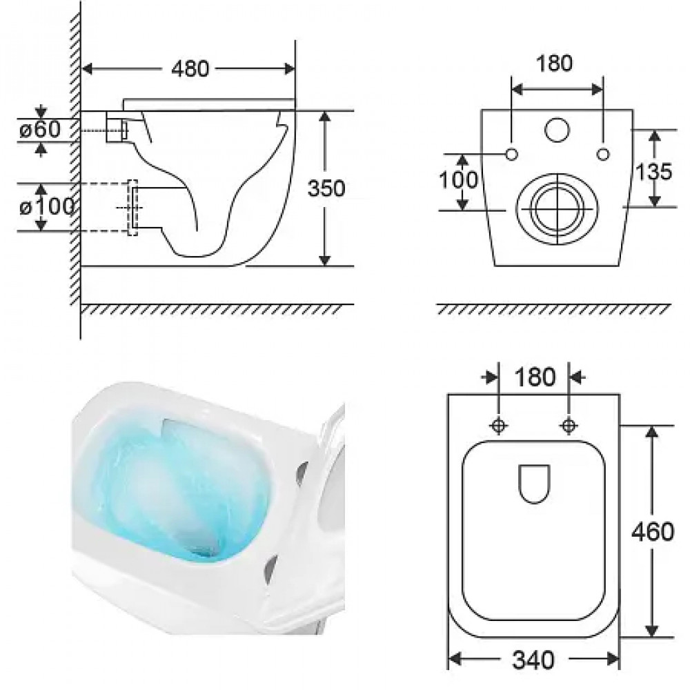 Azario FOTE  AZ-116-UQ3  ТОРНАДО 3.0 (СКРЫТОЕ КРЕПЛЕНИЕ) подвесной  унитаз в комплекте с сидением микролифт :480x340x350mm