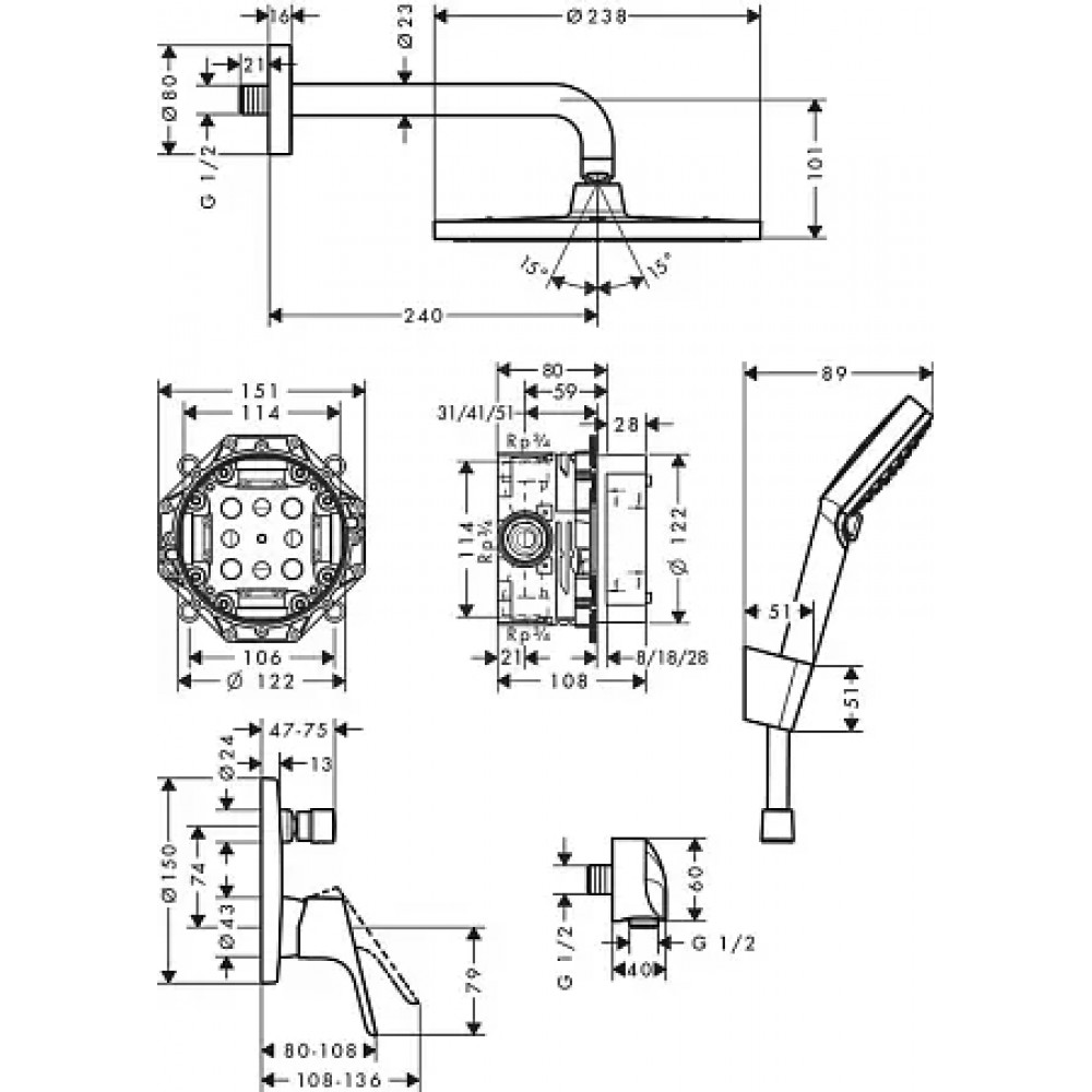 27958000 Набор встраиваемого душа Design ShowerSet Crometta S/Focus, хром
