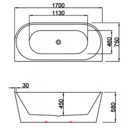 VERANO Ванна акриловая свободностоящая 1700*750*580 в комплекте с сифоном и металлической рамой