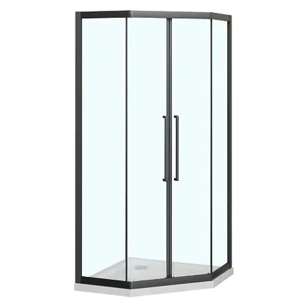 AZ-092K2-90-MB-CL Душевое ограждение OSAKA DIA-TD-90х90х195-MB-CL, прозрачное стекло 5 мм, профиль матовый черный, две двери сдвижные