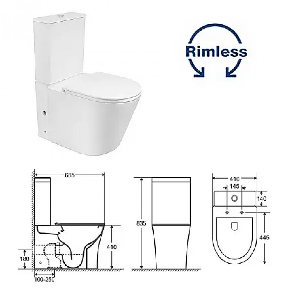 LANDER Унитаз напольный безободковый в комплекте с бачком и сиденьем дюропласт микролифт, смыв ТОРНАДО . Размер 670x415x845 мм (2 места)