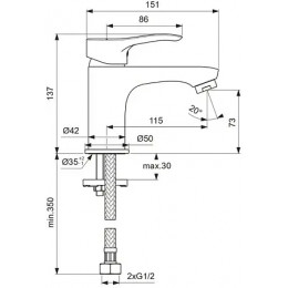 BA409AA MELOY Смеситель для умывальника без донного клапана, система облегченного монтажа EasyFix, литой излив 115 мм