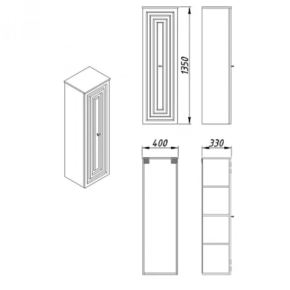 Пенал LAURA подвесной БЕЛЫЙ ГЛЯНЕЦ правый ручка СЕРЕБРО (390*1340*300)