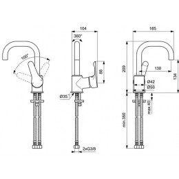 BC650AA ALPHA Однорукоятковый смеситель для умывальника, рукоятка сбоку, система монтажа EASY-FIX (облегченный монтаж), трубчатый поворотный излив