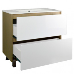 Комплект Тумба Stella 80/2Н дуб дымчатый (810*810*460) с раковиной Leon 7506-80 (2 места)