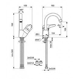 BA367AA NEXT Смеситель для умывальника с высоким изливом и рукояткой сбоку