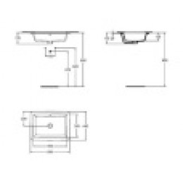K077901 STRADA Умывальник, встраиваемый под столешницу, 59 см, без отверстия под смеситель, с переливом, с крепежом T645567, с монтажным шаблоном