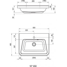 Умывальник 10° 650 белый c отверстиями