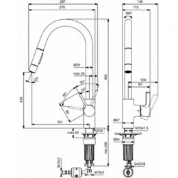 BD414AA GUSTO Смеситель для кухонной мойки с высоким трубчатым вытяжным изливом R-типа