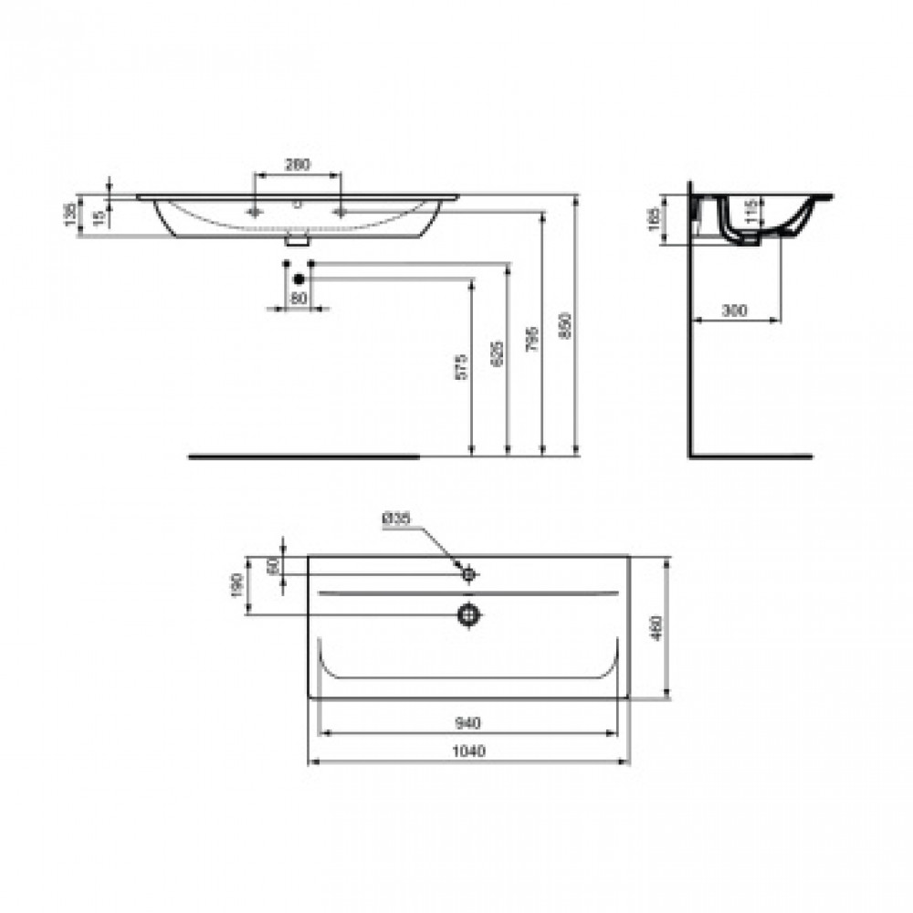 E027401 CONNECT AIR Vanity Умывальник 104 см, для монтажа соло с дизайн-сифоном или с подстольем CONNECT AIR
