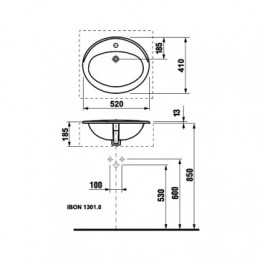 ADORA Раковина 520x410х185 мм врезная (сверху)