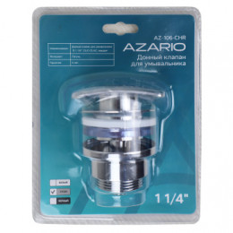 Донный клапан для умывальника  G 1 1/4 латунь, квадрат, ХРОМ, CLIC-CLAC, блистер, AZARIO, AZ-106-CHR