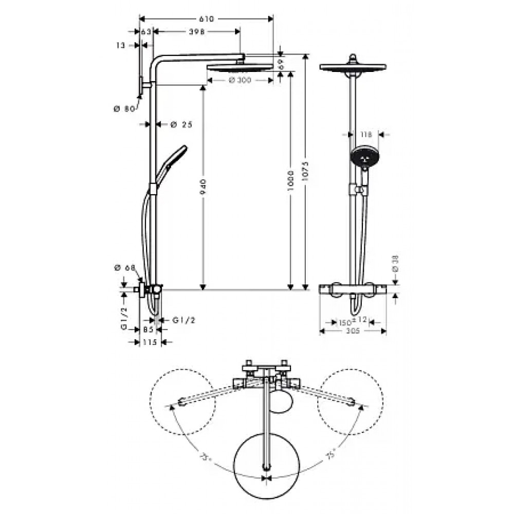 27133000 Raindance Select S 300 2jet Showerpipe, ½’, хром