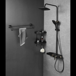 Душевая система с поворотным изливом, черный/золото, AZ-801-2