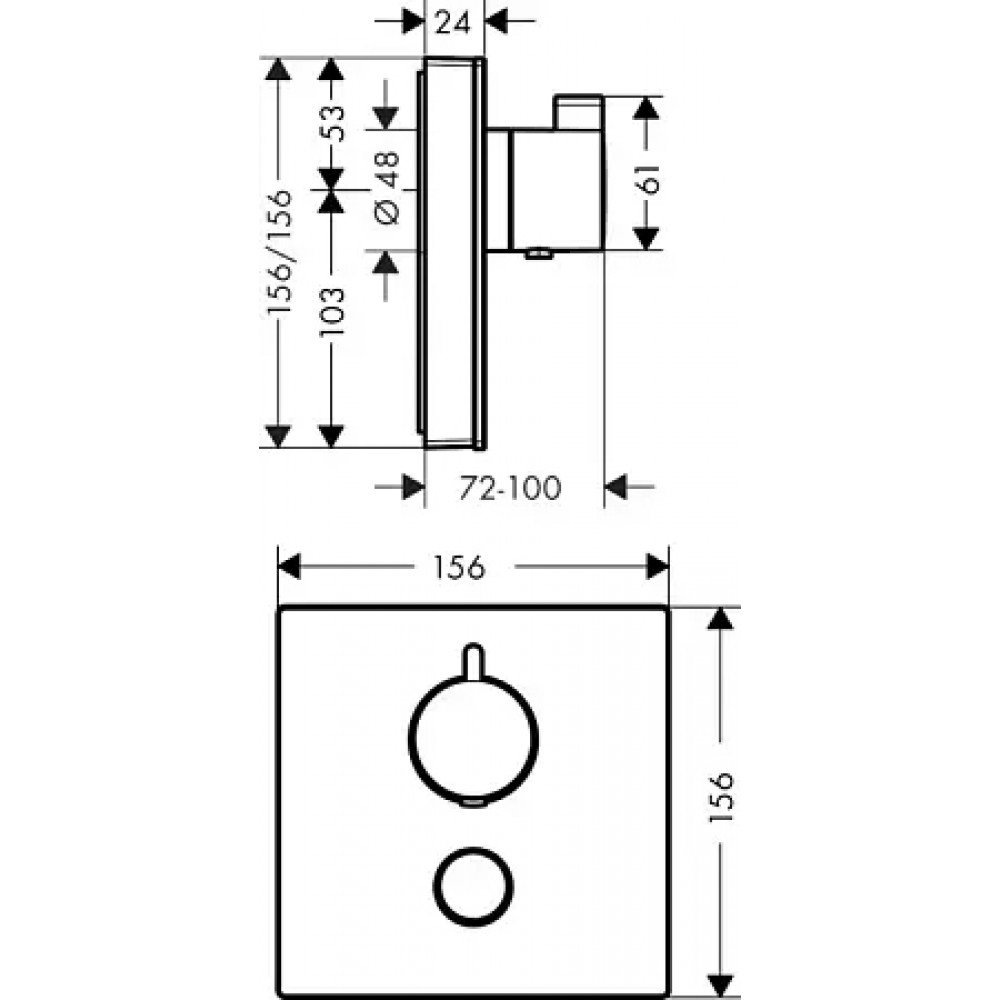 15735600 Термостат ShowerSelect Highflow с отдельным выводом для ручного душа, стеклянный, СМ