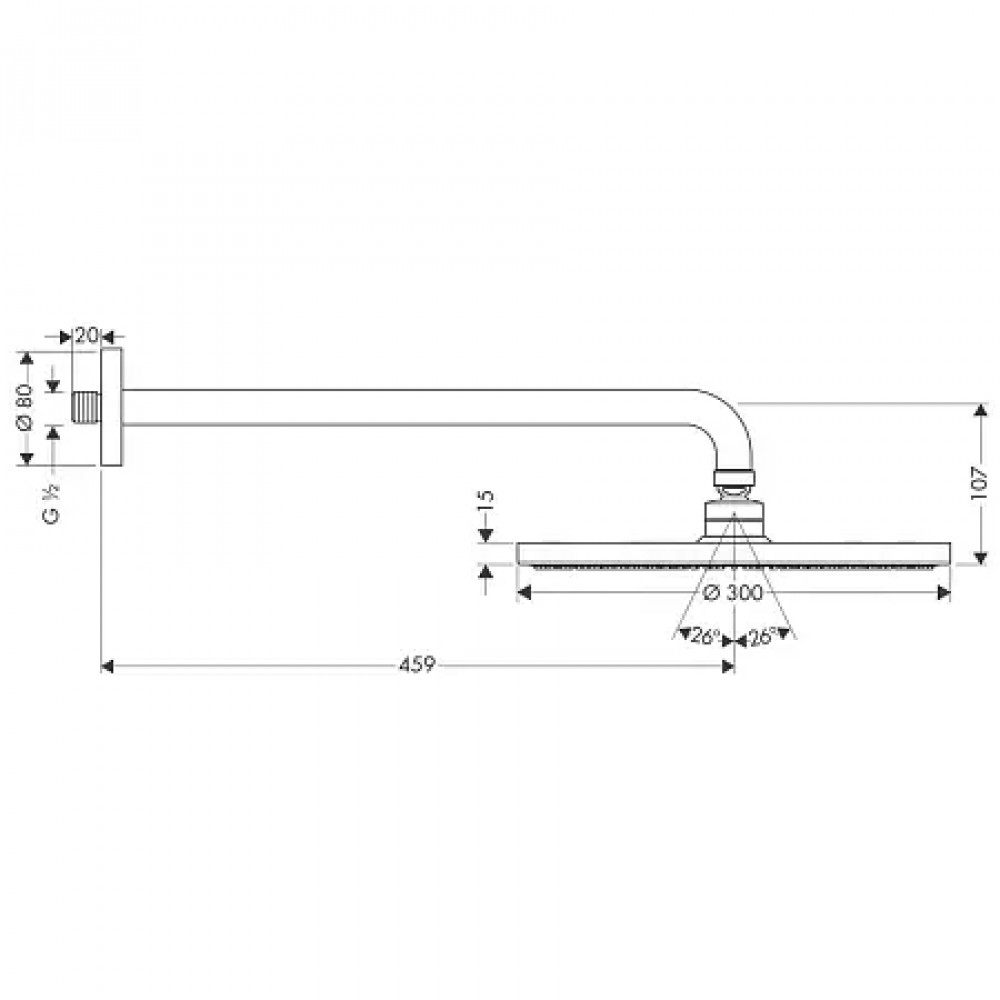27492000 Верхний душ Raindance S 300 Air 1jet, держатель 450 мм, ½’