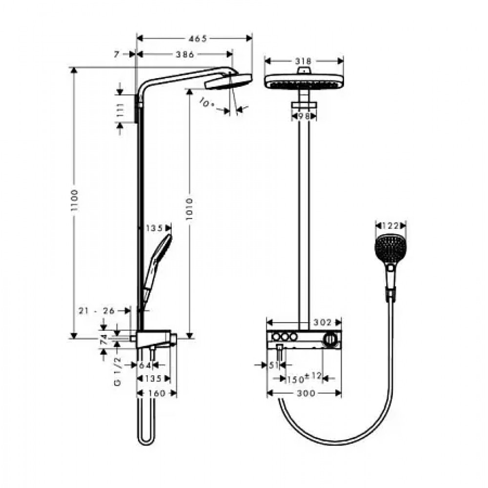 27127400 Raindance Select E 300 3jet Showerpipe, ½’, белый/хром