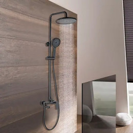 Душевая колонна с трехрежимной лейкой, со смесителем для ванны, с поворотным изливом, круглая, черная, Azario AZ-20BR ARIZONA ROUND