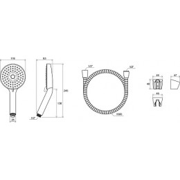 Душевой набор - шланг 150 см, душевая лейка Flat M (3 функции), держатель 903.00