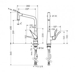 14820000 Metris Смеситель для кухни однорычажный, с выдвижным душем, ½´
