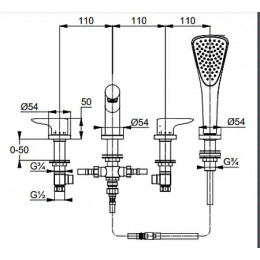 KLUDI OBJEKTA Смеситель для ванны и душа на 4 отверстия