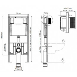 Сет LORANTO Инсталляция + Azario Boca Унитаз подвесной безободковый 52*36*37(2места)