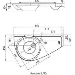 Умывальник AVOCADO Пpавый белый с отвеpстием