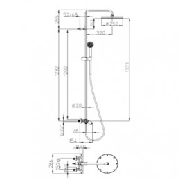 Душевая стойка с термостатом для душа, верхним и ручным душем и шлангом, хром, ELIOS