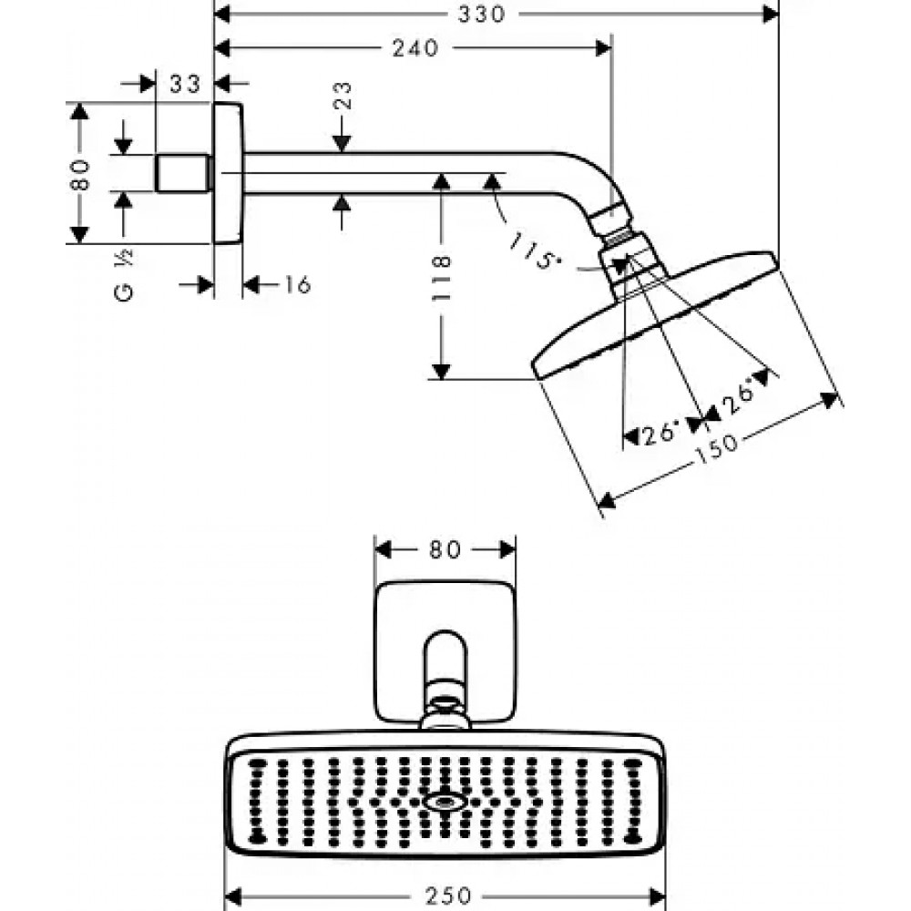 27370000 Raindance Верхний душ Raindance E 240 AIR 1jet, держатель 223 мм, ½’