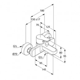 KLUDI PURE&EASY Однорычажный смеситель для ванны и душа, арт. 376810565