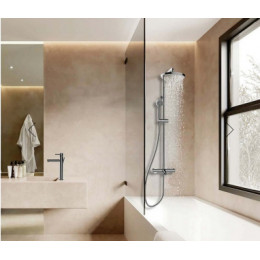 Душевая стойка с термостатом для душа, верхним и ручным душем и шлангом, хром, ELIOS