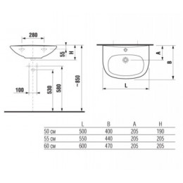 ZETA Раковина 550 мм, уст.компл.