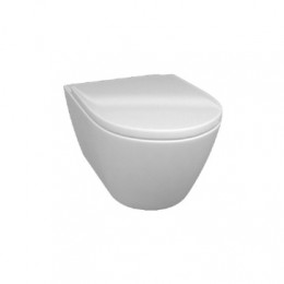 SUBWAY 2.0 Унитаз подвесной безободковый, горизонтальный выпуск, тонкое сиденье микролифт, Альпийский белый Ceramic Plus