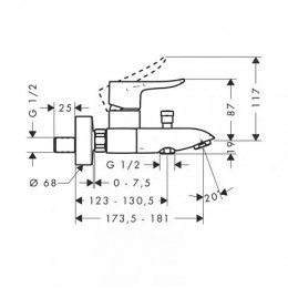 31480000 Metris Смеситель для ванны, однорычажный, ВМ, ½’