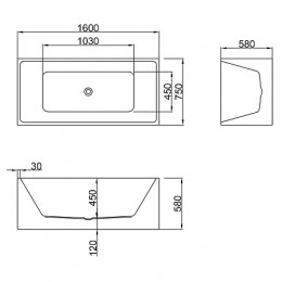 KATRINA Ванна акриловая пристенная в комплекте с сифоном и металлической рамой 1600x750x580 мм