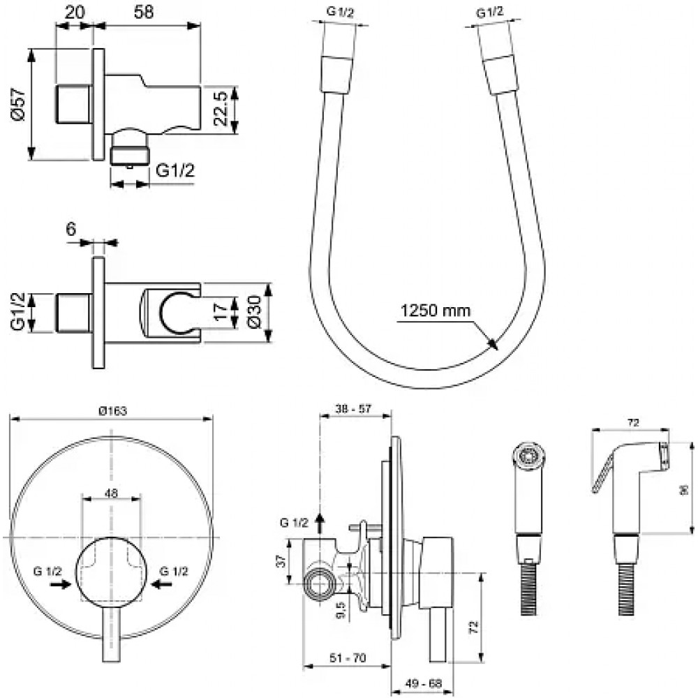 BD651XG IDEALSPRAY Гигиенический душ,промо комплект, состоящий из A6940XG, B961368XG, BE125XG, BC807XG и общей промо-коробки