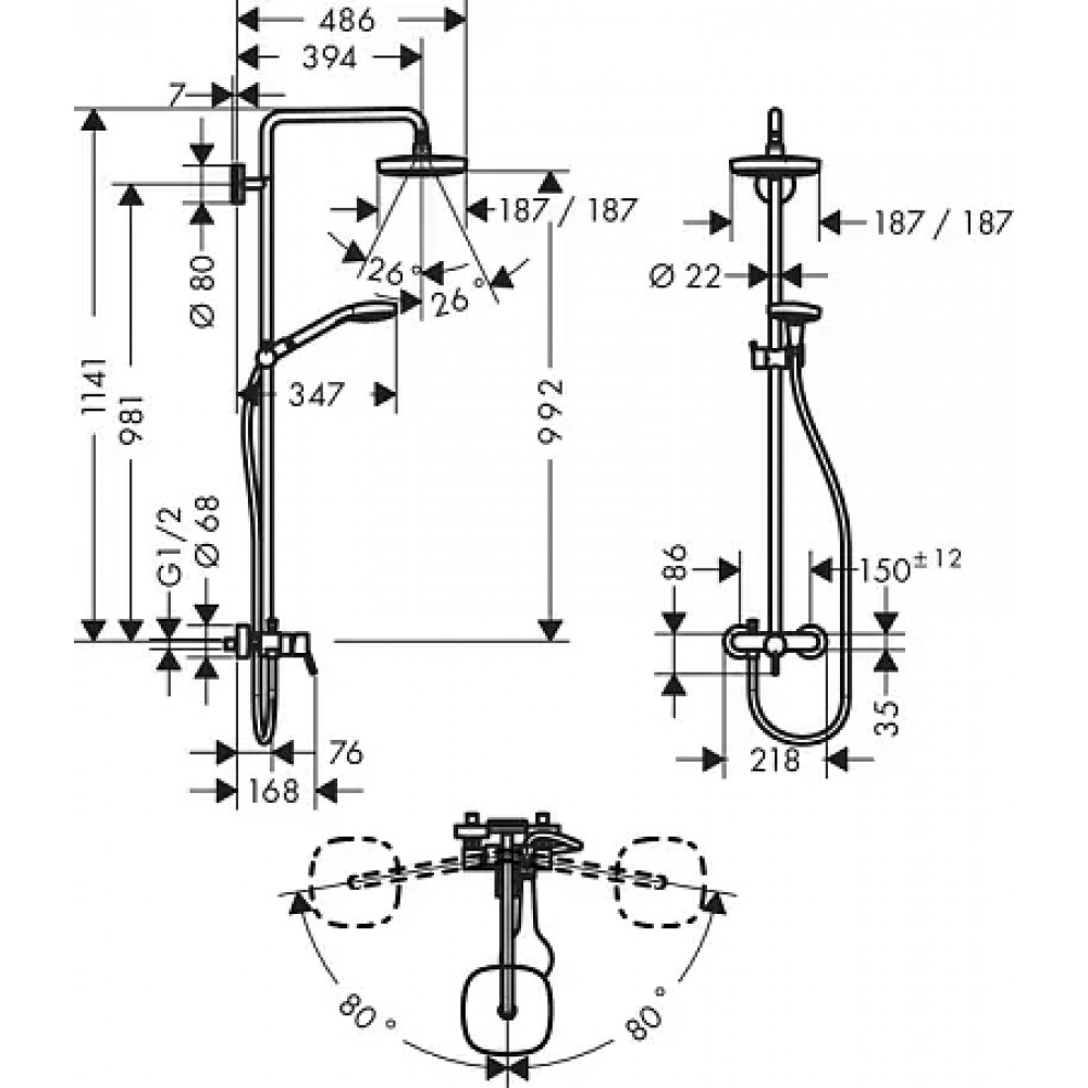 27258400 Croma Select E 180 2jet Showerpipe с однорычажным смесителем