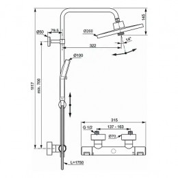 Душевая система в комплекте с термостатическим смесителем для душа, CERATHERM T25+, A7210XG